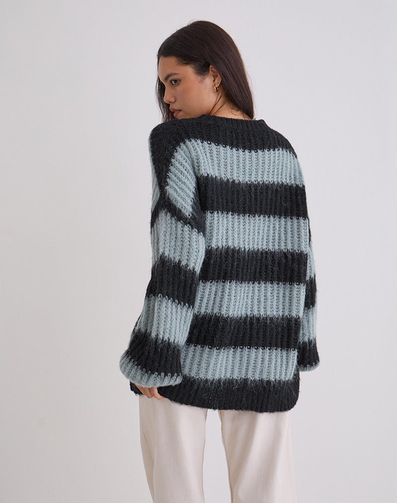 Daren Jumper in Grey and Charcoal Stripes