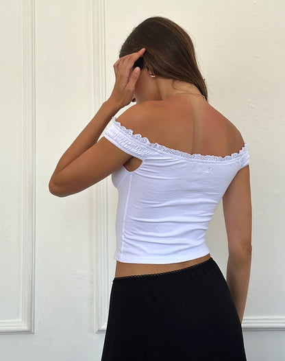 Dovica Lace Trim Corset Top in White