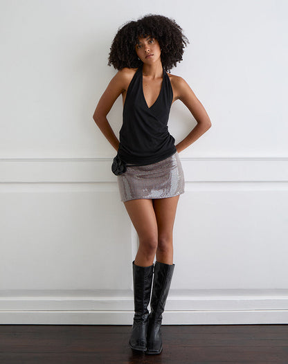Earline Mini Skirt in Sequin Check Brown