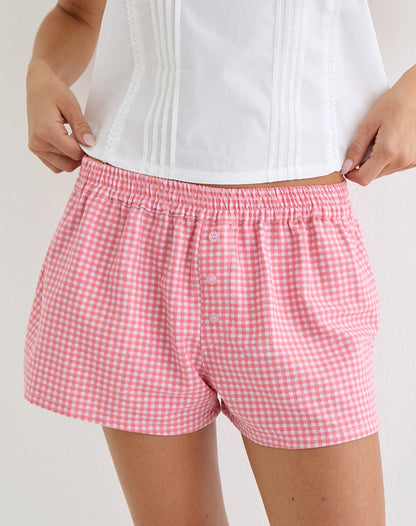 East Boxer Short in Mini Gingham Peach