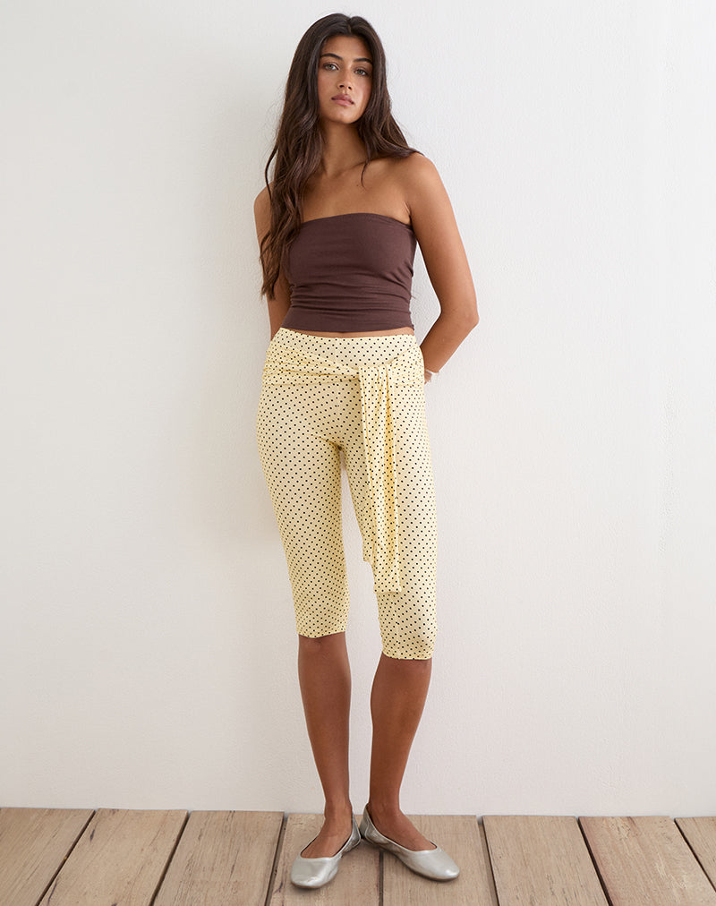 Effy Tie Side Capri in Butter Yellow with Micro Polka Dots