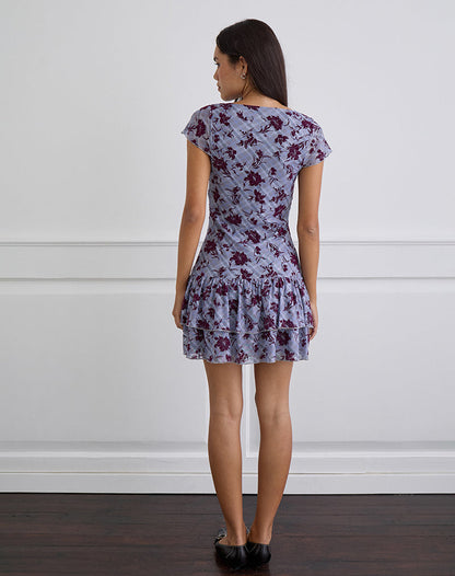 Elaya Dress in Lotus Flock Checked Lavender