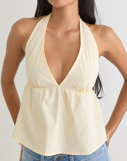 Eldana Halterneck Top in Poplin Buttermilk