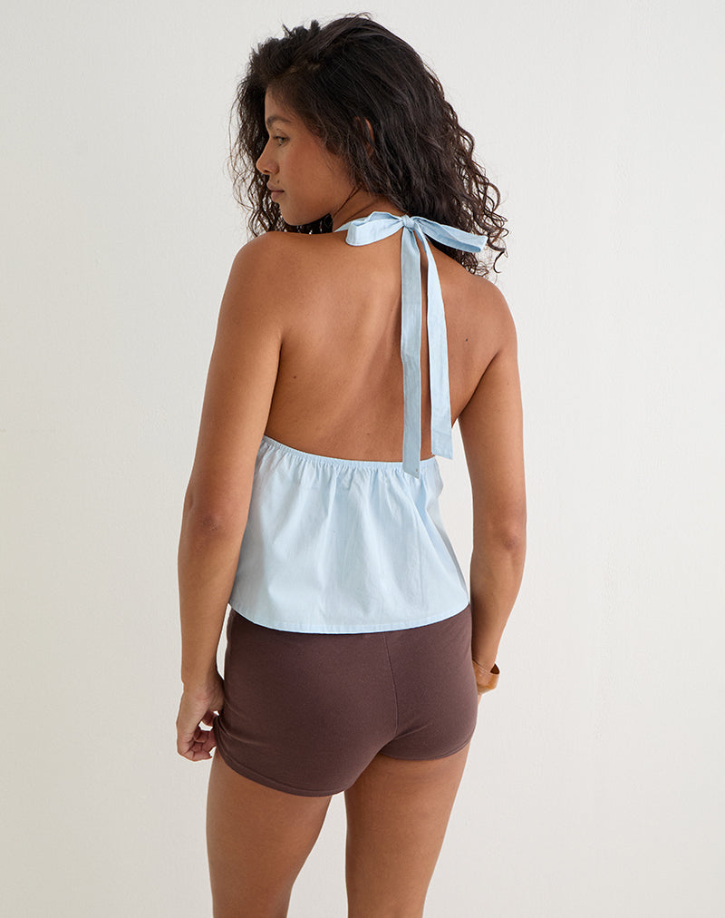 Eldana Halterneck Top in Poplin Ice Blue