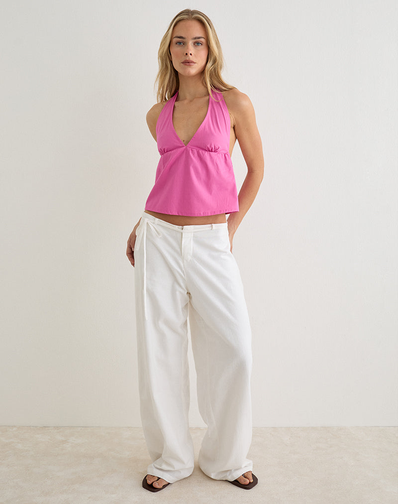Eldana Halterneck Top in Poplin Pink Rose