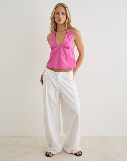 Eldana Halterneck Top in Poplin Pink Rose