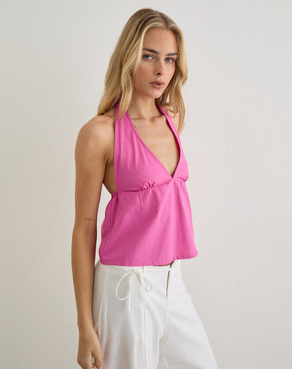 Eldana Halterneck Top in Poplin Pink Rose