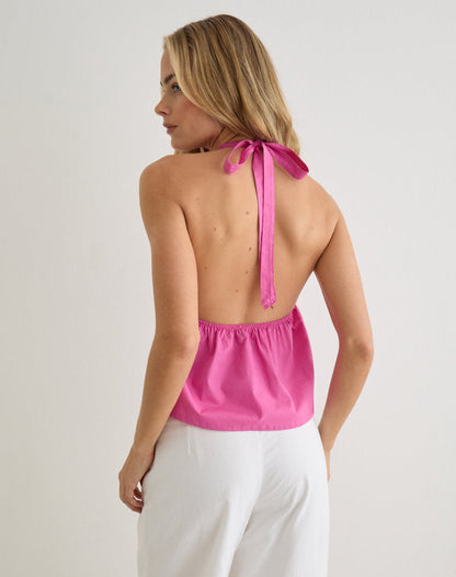 Eldana Halterneck Top in Poplin Pink Rose