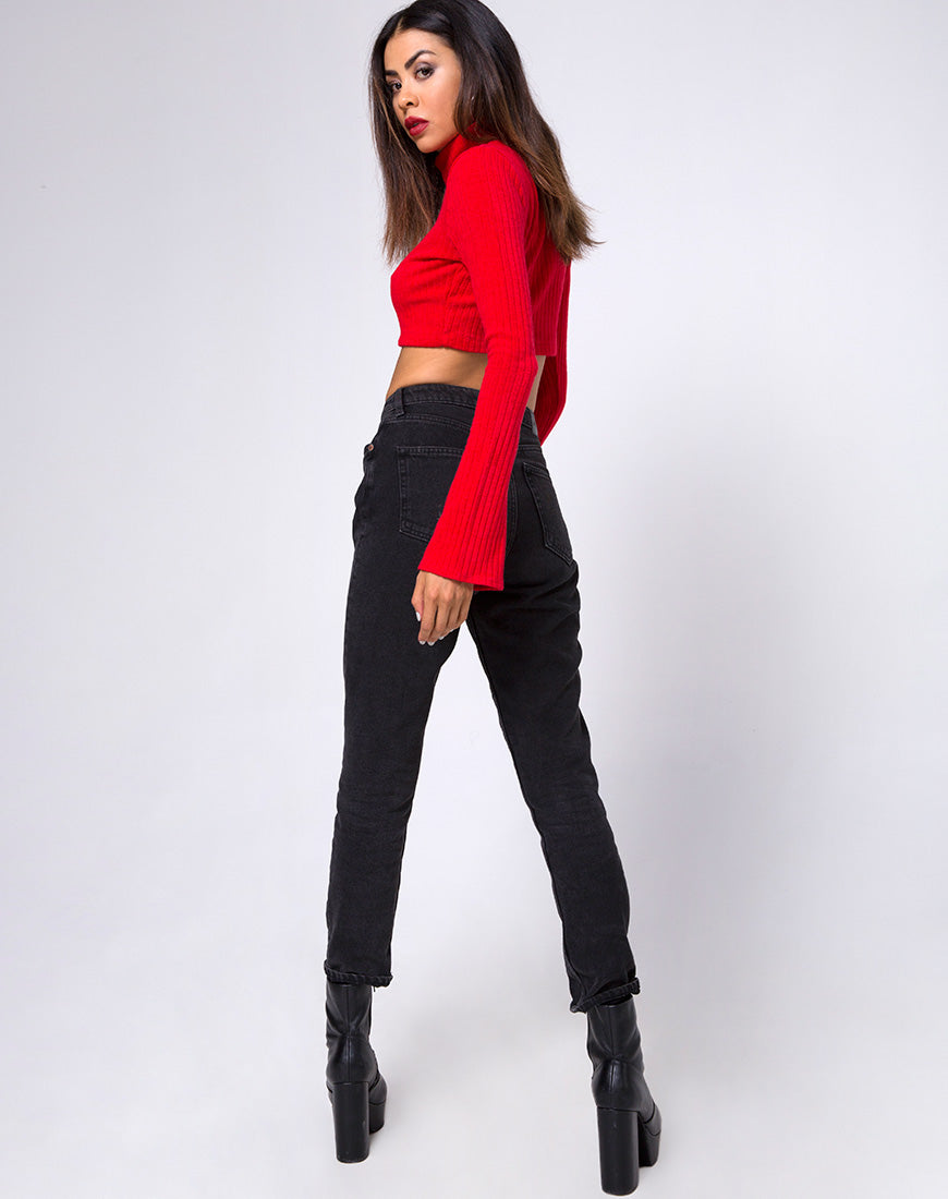 Elena Crop Top in Rib Knit Red