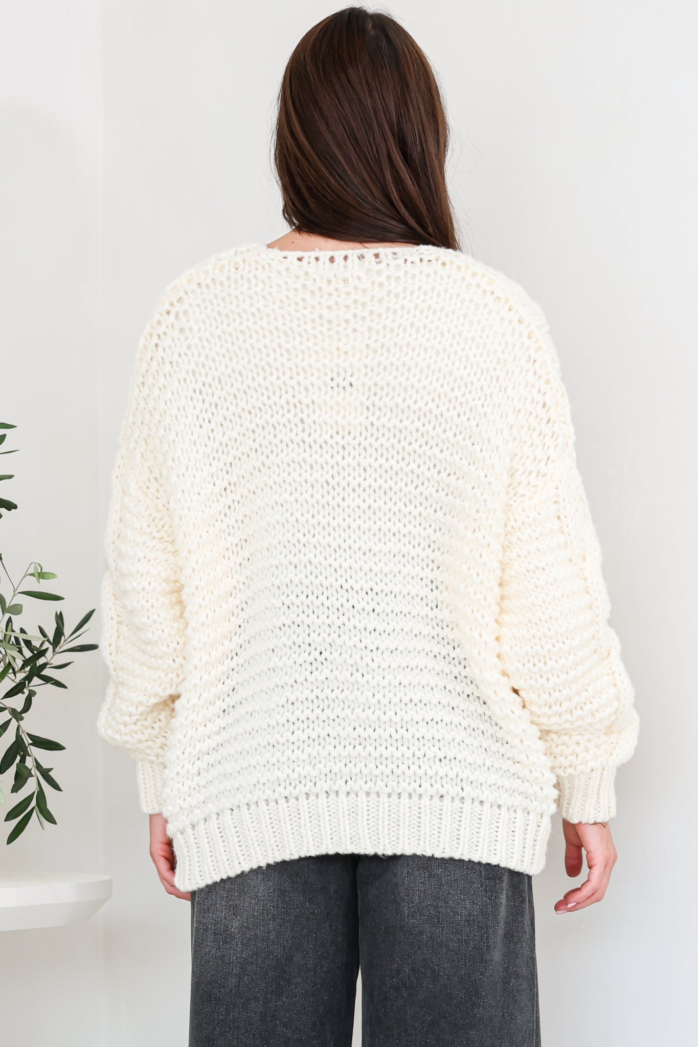 Elias Cardigan - Open Front Thick Cable Knit with Pockets in Cream