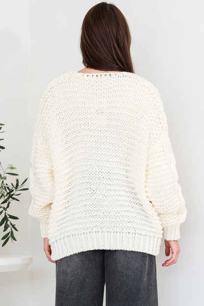 Elias Cardigan - Open Front Thick Cable Knit with Pockets in Cream