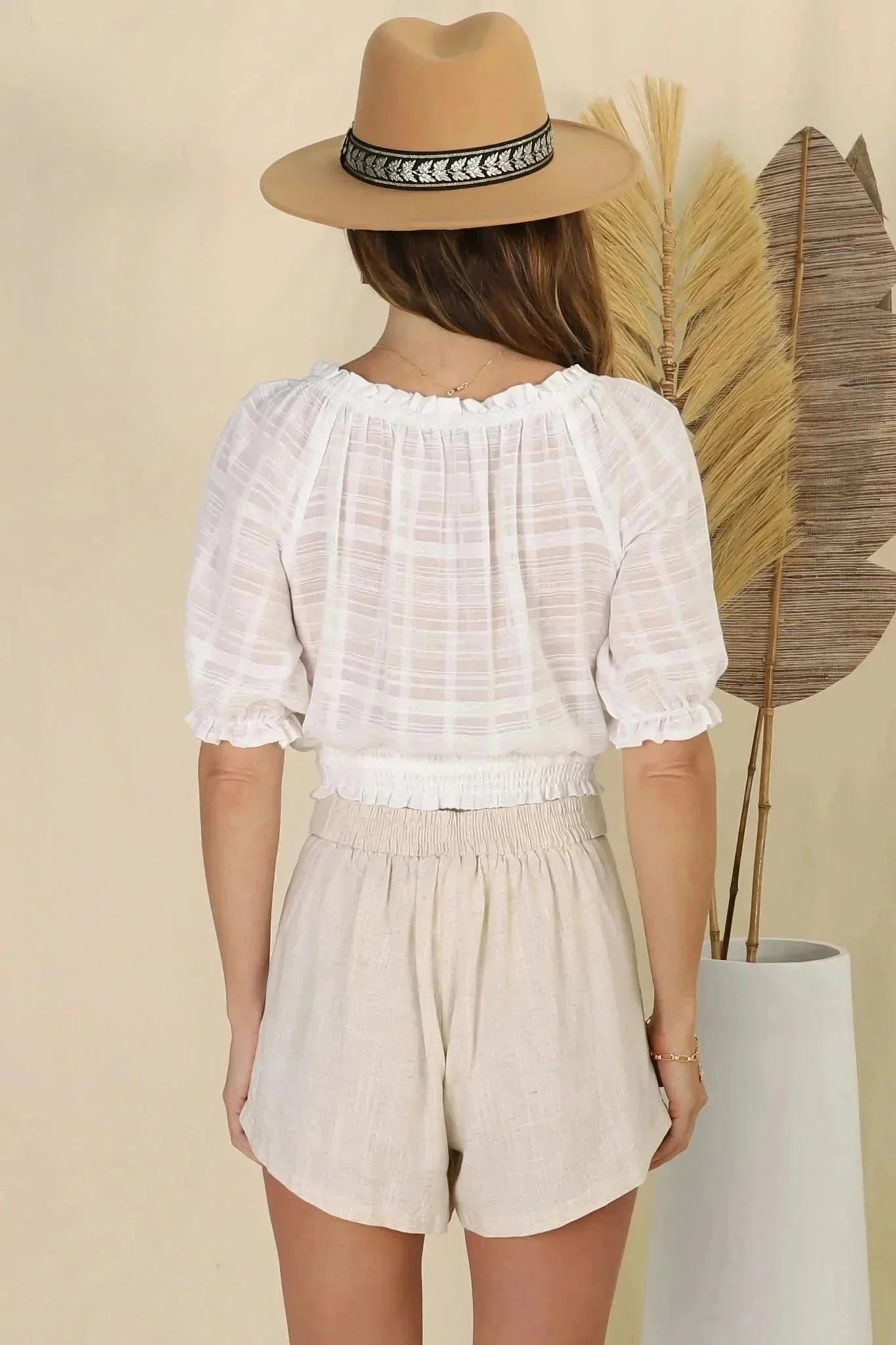 Nadiya Crop - Adjustable Neck and Hemline Crop Top with Pleating Details in White