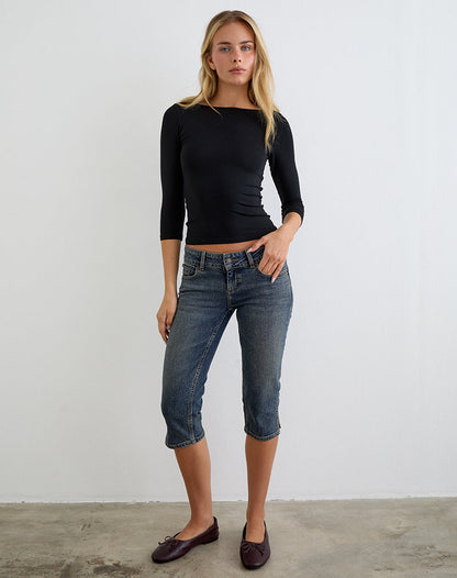 Denim Capri Jean in Dirty Green