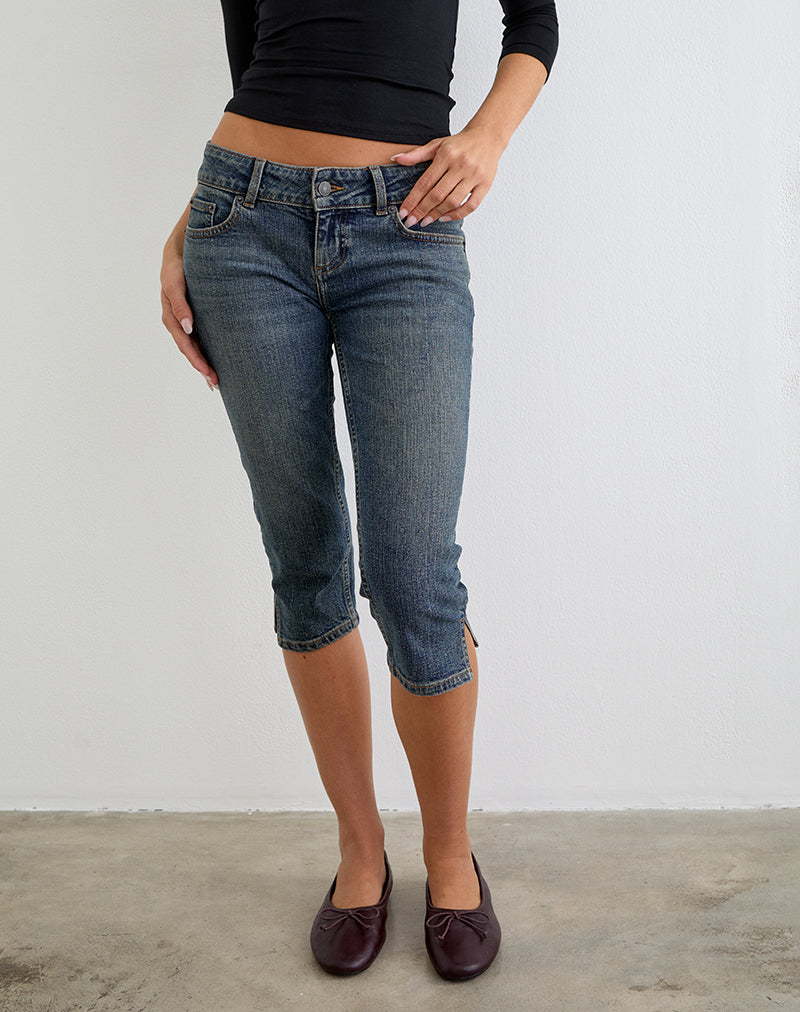 Denim Capri Jean in Dirty Green