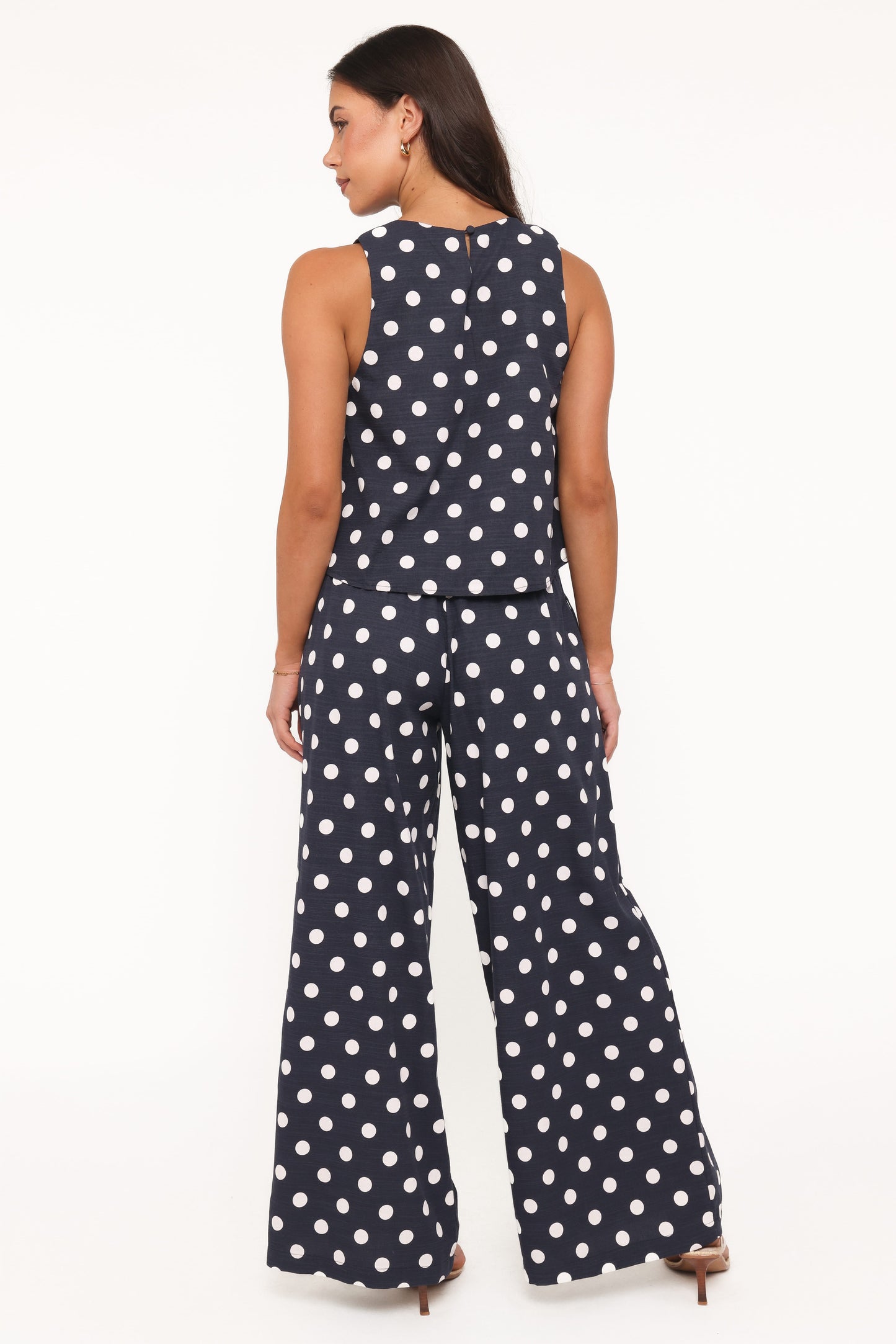 Jillian Smocked Pant Set - Navy Polka Dot