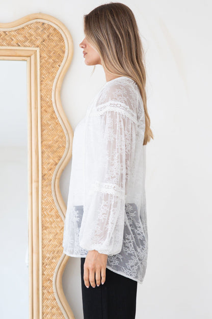 Jocelyn Blouse - Lace Button Down with Cami and Balloon Sleeves in Cream