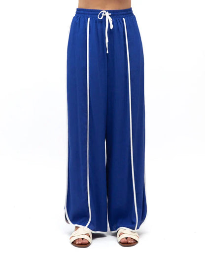 Danica Set - Contrast Piping Detailed Pants and Sleeveless Top in Cobalt