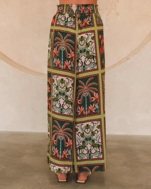 Dulcina Pants - High Waisted Straight Leg Graphic Print Pants in Tropical Rodeo Print