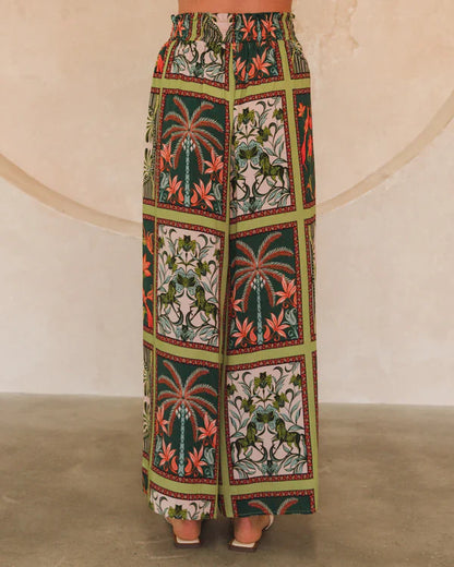 Dulcina Pants - High Waisted Straight Leg Graphic Print Pants in Tropical Rodeo Print