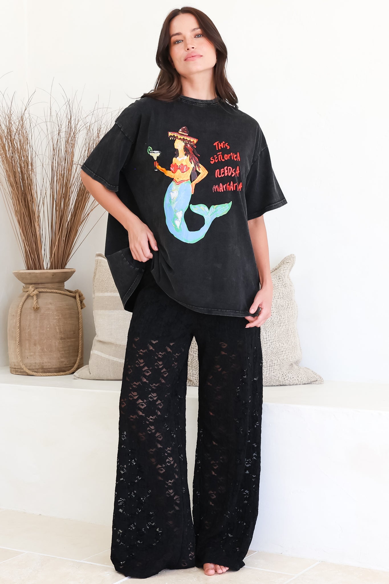 Lenka Lace Pants - High Waisted Floral Lace Pants with Built in Shorts in Black