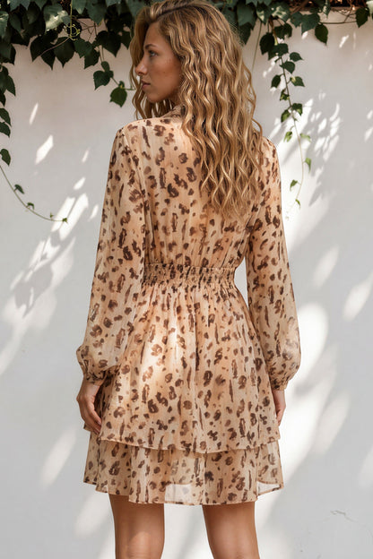 Luma Mini Dress - V Neckline Dress with Long Balloon Sleeves in Pippin Print