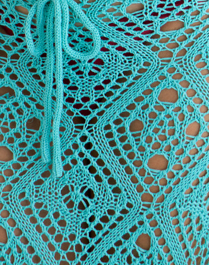 Diora Midi Skirt in Crochet Knit Aqua Sky