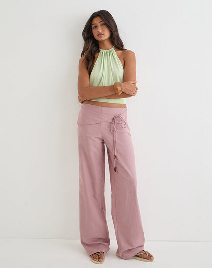 Cursa Trouser in Linen Dusty Rose with Belt