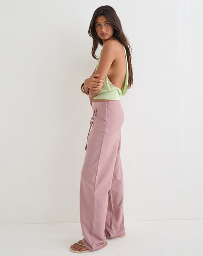 Cursa Trouser in Linen Dusty Rose with Belt
