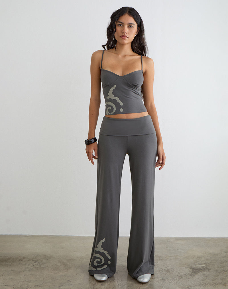 Coreta Foldover Trouser in Spiral Charcoal Grey