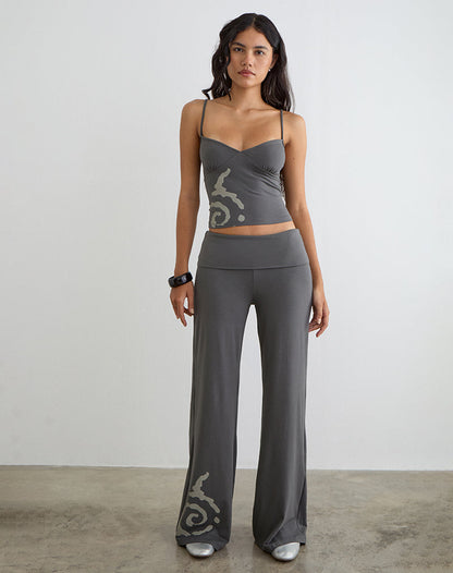 Coreta Foldover Trouser in Spiral Charcoal Grey