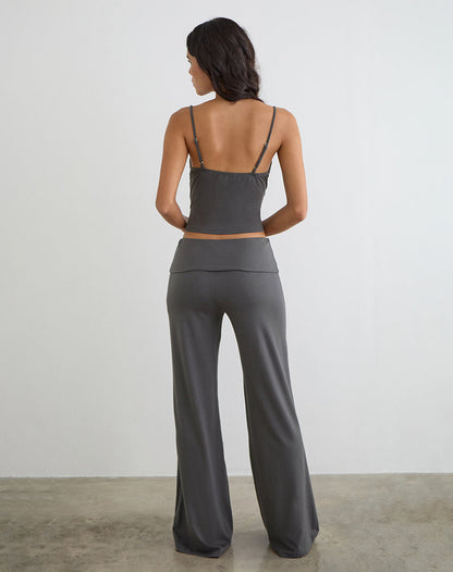 Coreta Foldover Trouser in Spiral Charcoal Grey