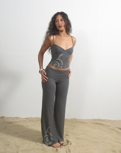 Coreta Foldover Trouser in Spiral Charcoal Grey