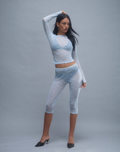 Amabon Long Sleeve Top in Lace Baby Blue