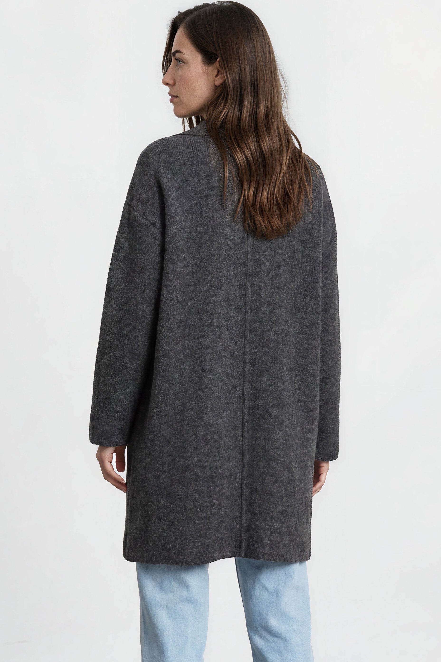 Oswin Cardigan - Open Front Ribbed Shawl Collar Knit with Pockets in Charcoal