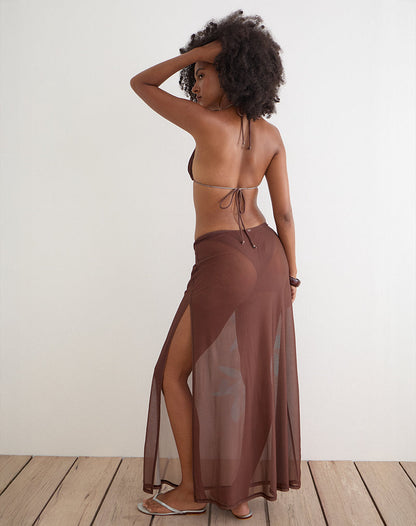 Dartina Maxi Slip Skirt in Brown with Blue Desert Rose