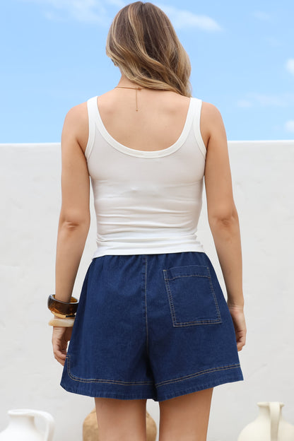 Phaedra Singlet Top - Ribbed Scooped Neck Singlet in White