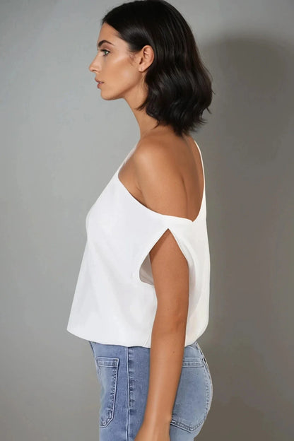 Rielle Top - One Shoulder Asymmetric Bodysuit in White