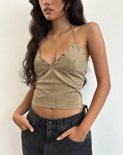 Cressa Top in Faux Suede Mushroom Grey