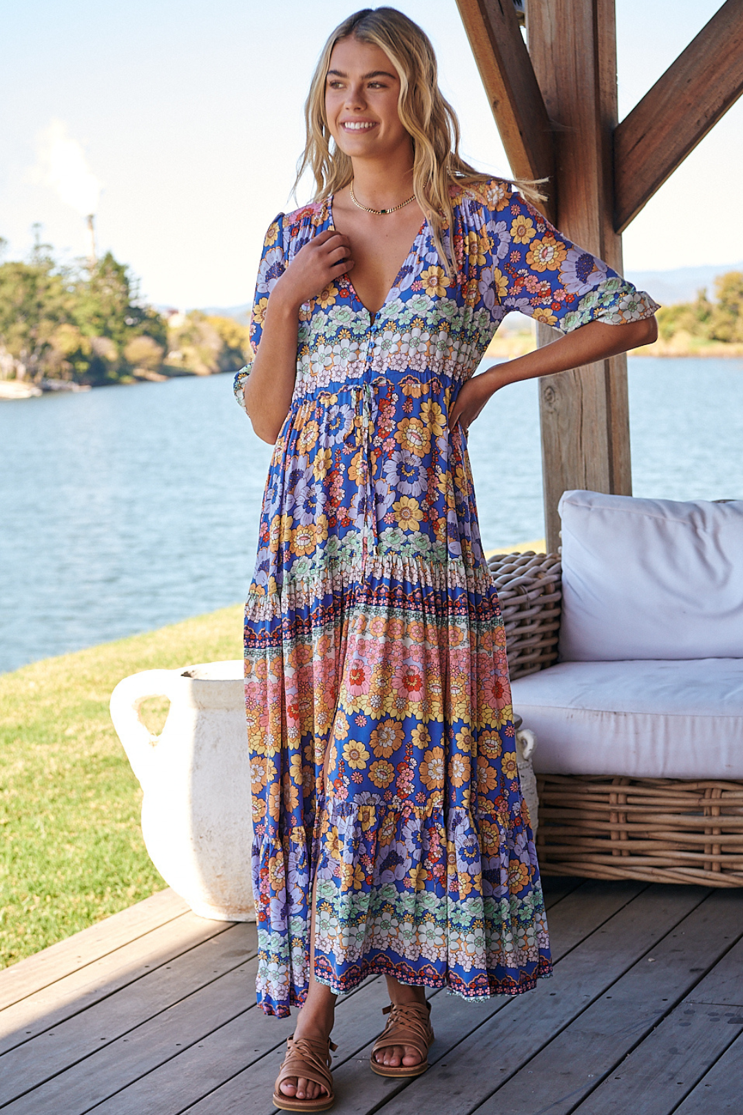JAASE - Tessa Maxi Dress: A Line Pull Tie Waist Dress in Eden Print
