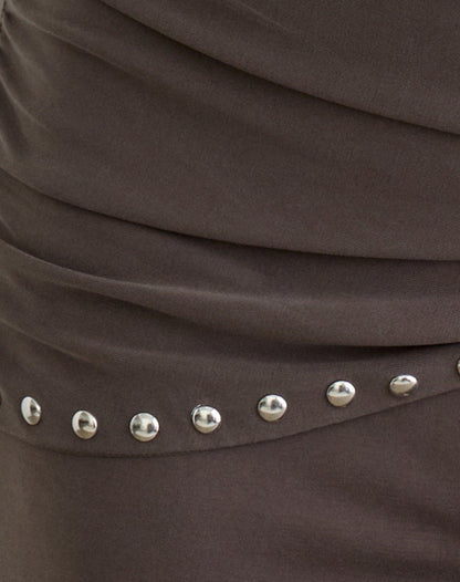 Dovina Trouser in Cupro Dark Brown