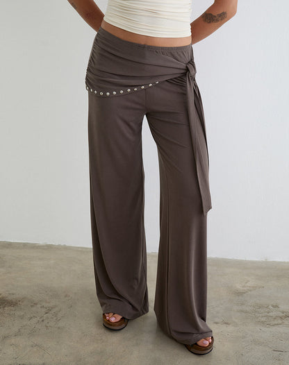 Dovina Trouser in Cupro Dark Brown