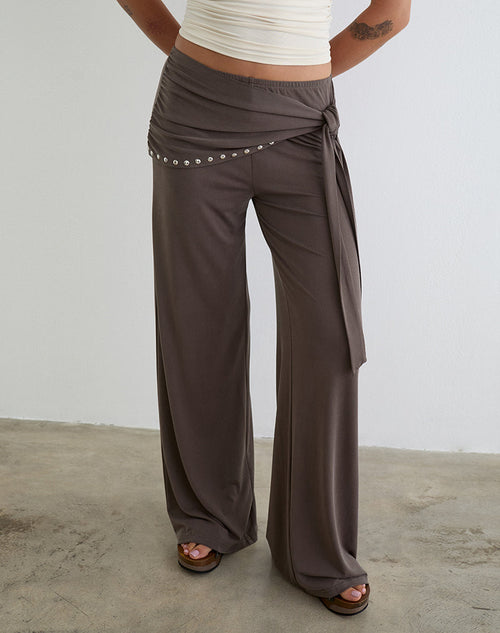 Dovina Trouser in Cupro Dark Brown