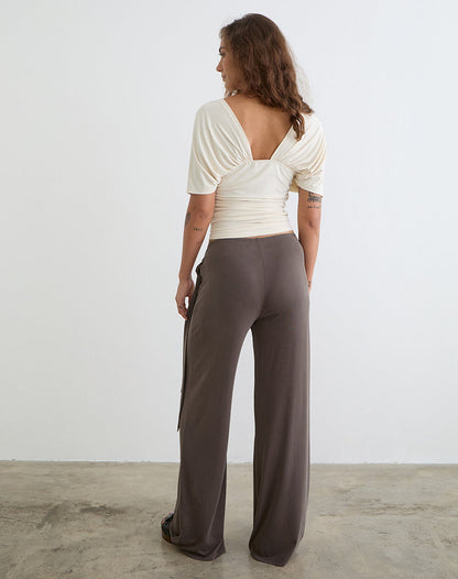 Dovina Trouser in Cupro Dark Brown