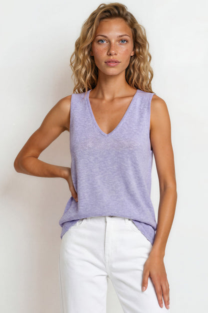 Valeria Top - Textured V-Neck Tank Top in Blue