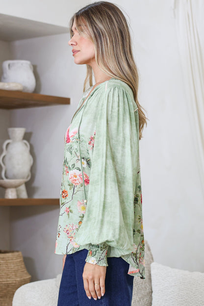 Violet Blouse - Frill Collar Button Down Balloon Sleeve Blouse in Ferngully Print