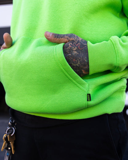 Black Party Crest Pullover Hoodie - Safety Green
