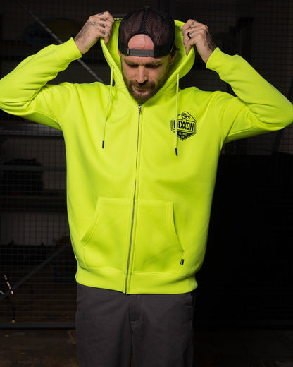Black Working Class Logo Zip Up Hoodie - Safety Yellow