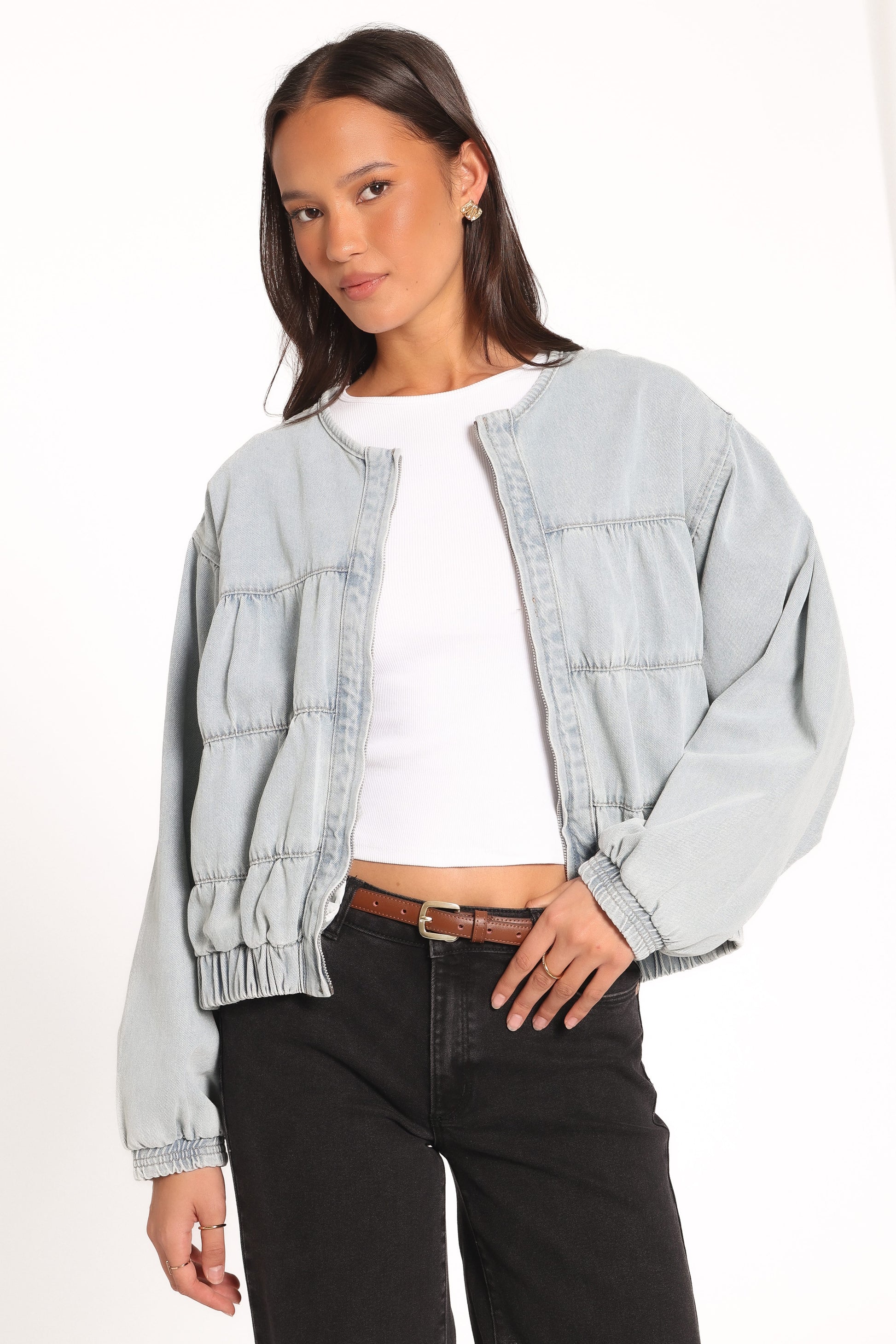 Gretal Denim Bomber Jacket - Light Blue Wash