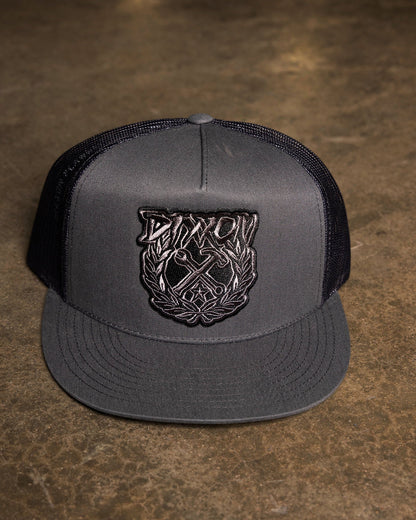 Party Crest Flat Bill Trucker Snapback - Black & Gray