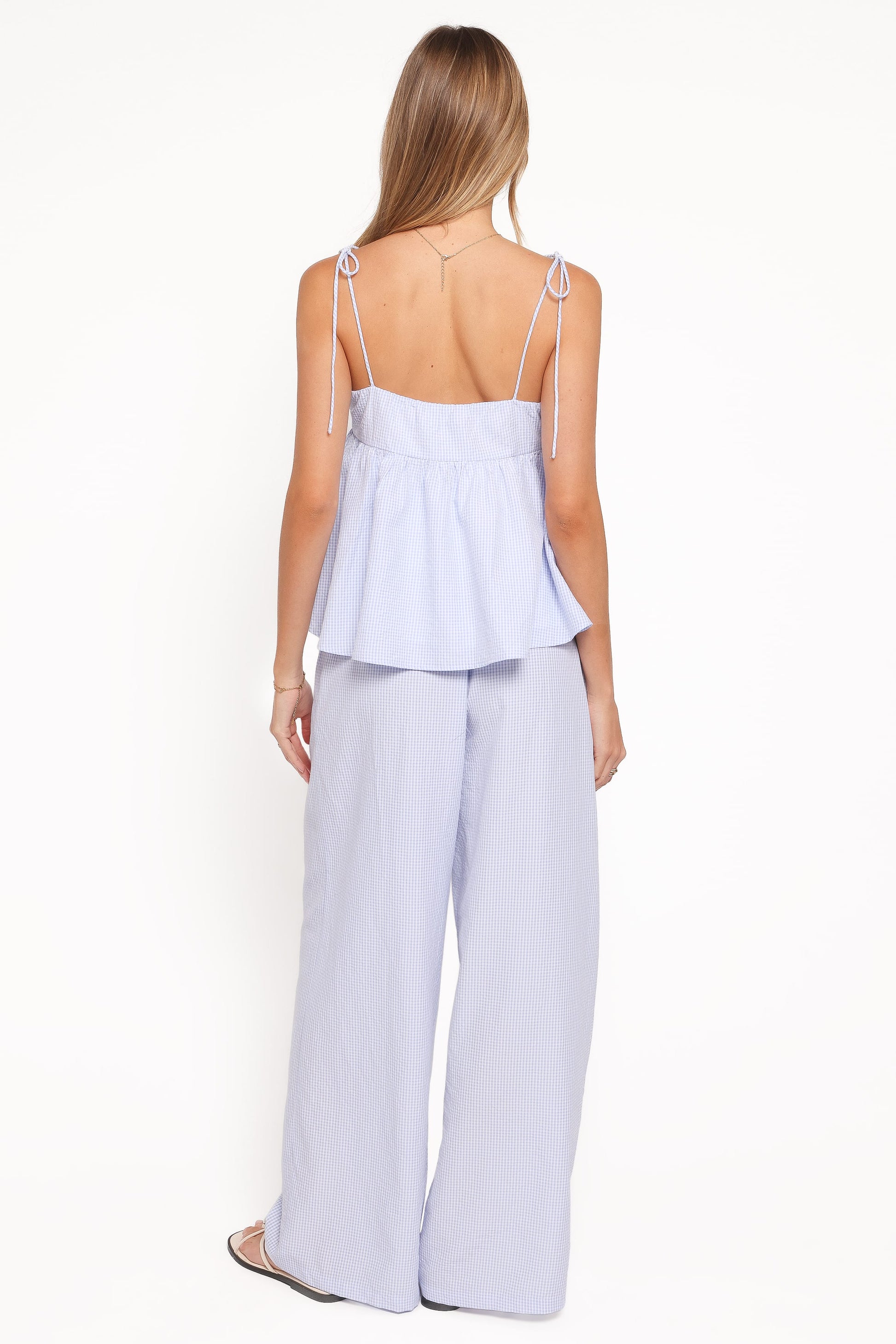 Elowen Wide Leg Pants - Blue Gingham